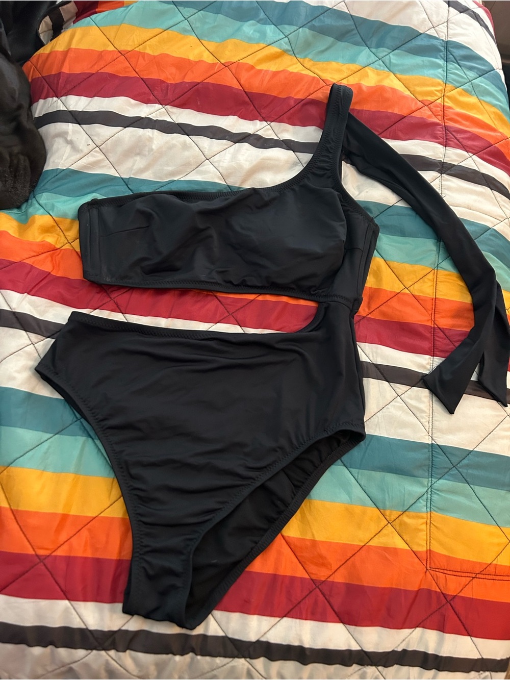 Asymmetrical Black Cutout One-Piece Swimsuit - Women